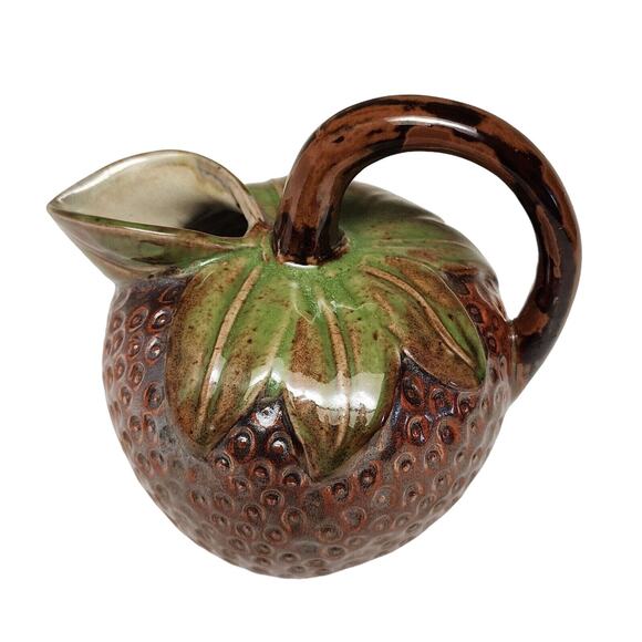 Strawberry Shaped Pitcher Ceramic Warm Hues 6” Home Decor Farmhouse Cottagecore - Picture 1 of 7